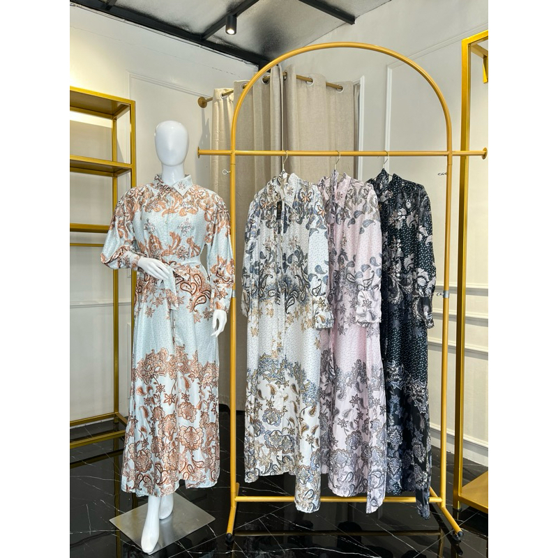 Gamis Motif Berkerah - Gamis Silk Premium/ Gamis Silk Motif/ Gamis Mewah/ Gamis Wanita/ Gamis Kekini