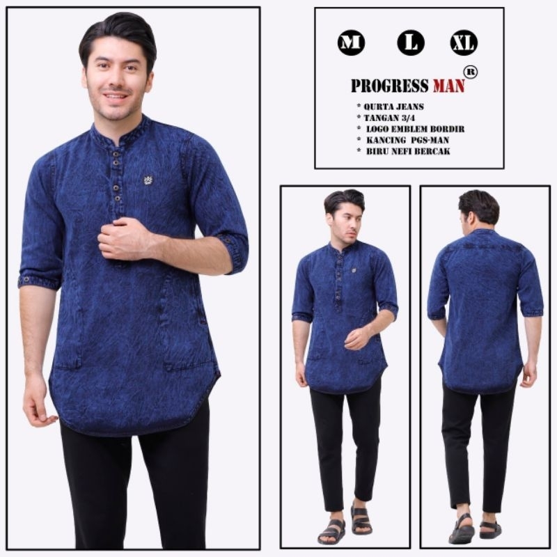 Baju Kurta Pria Denim Orginal Progressman Koko Pakistan Premium