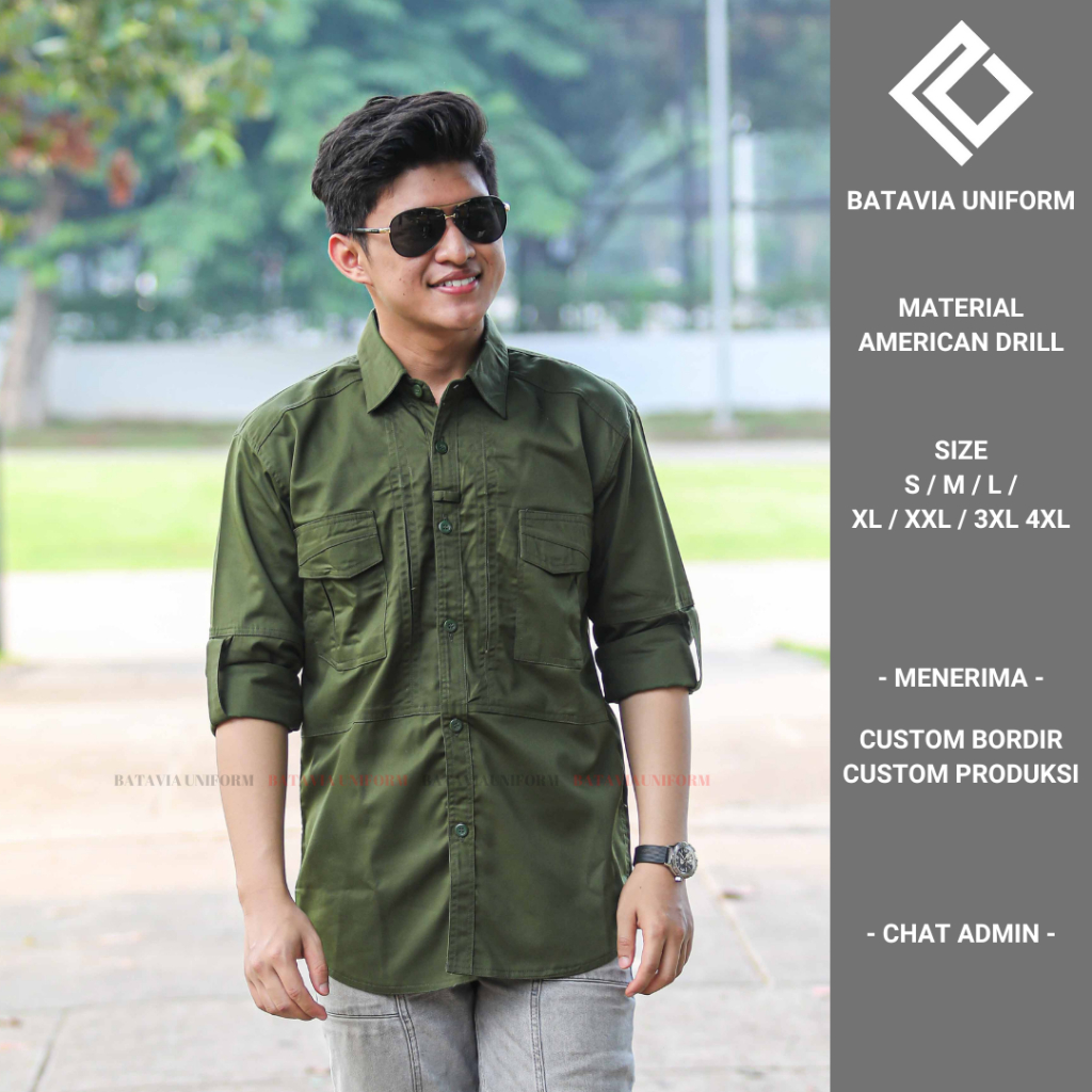 Baju TACTICAL Pria Lengan Panjang - Kemeja Seragam Kerja Dinas Lapangan Tactical Army Bahan American