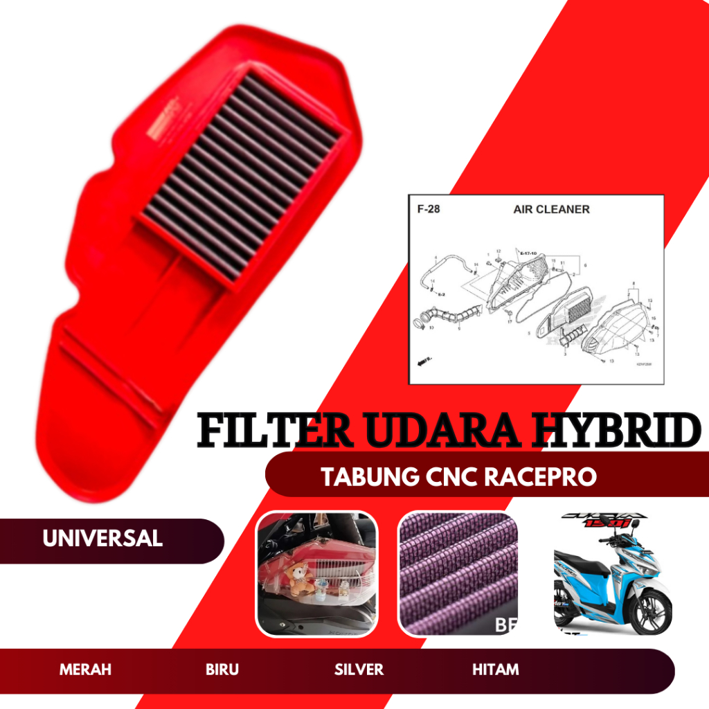 FILTER UDARA MERAH VARIO 125-150 FILTER K&N HYBRID FILTER STAINLES SARINGAN FILTER