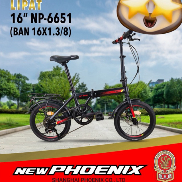 Sepeda Lipat Anak 16 Inch New Phoenix 6651 (Rem Cakram+Boncengan) 7 Speed MURAH