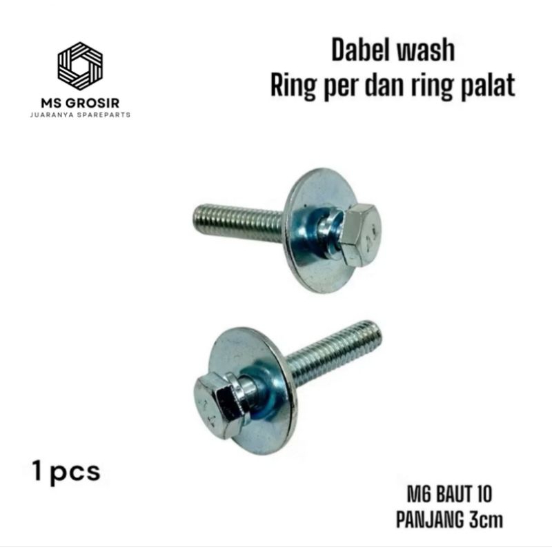 BOLT M6x30 WASH DOBEL RING BAUT 10 panjang 3cm ring per dan ring plat anti copot baut baja