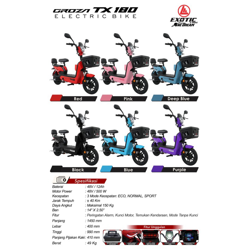 Sepeda Listrik EXOTIC TX180 500W Elektrik Bike by Pacific