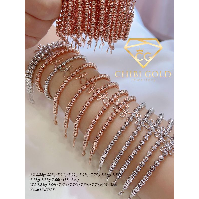 CHIBI - GELANG TANGAN BOBA UKIR GELANG BOLA EMAS 750 KADAR 17K