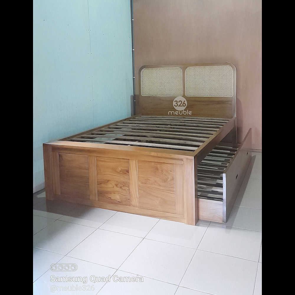Tempat Tidur Minimalis Rotan Jati Mebel Jepara - Dipan Double Rotan Jati - Tempat Tidur Anak