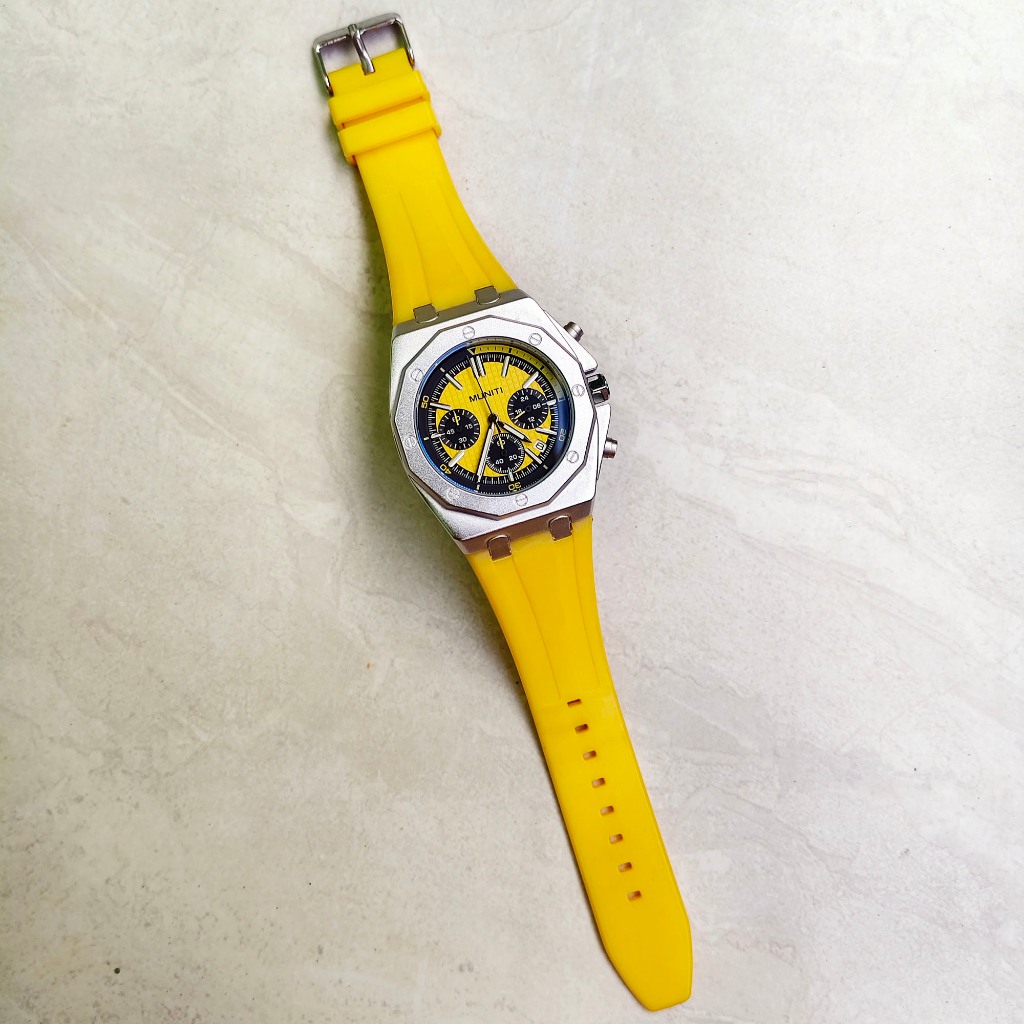 Jam Tangan Sport Chronograph Muniti Royal Oak Chronograph Yellow Dial Yellow Strap