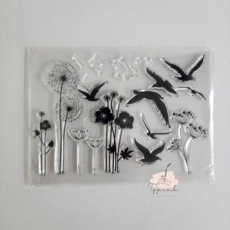 

SILICONE RUBBER STAMP BIRDS AND FLOWERS STEMPEL SILIKON KARET BUNGA DAN BURUNG JOURNALING PLANNER DECOR