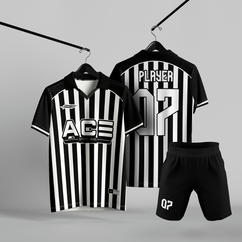 ACE  / Jersey Futsal Custom /  Motif Wasit Hitam Putih / Free Ubah Nama Nomor Anak Dewasa Voli