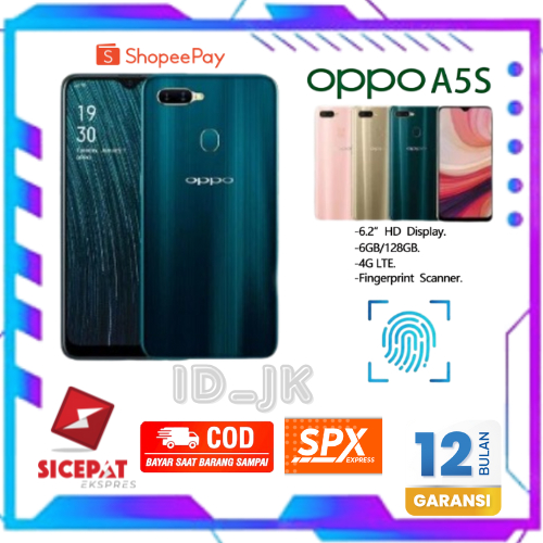 HP OPPO A5S RAM 6/128GB Garansi 1 tahun 6.2inch fullset sidik jari, BISA COD