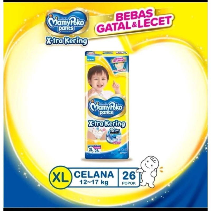 Mamypoko pants X-tra kering XL26, pampers celana bayi ukuran XL isi 26