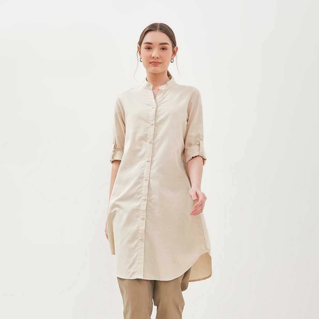 GRAPHIS Button V-Neck Long Shirt Dress