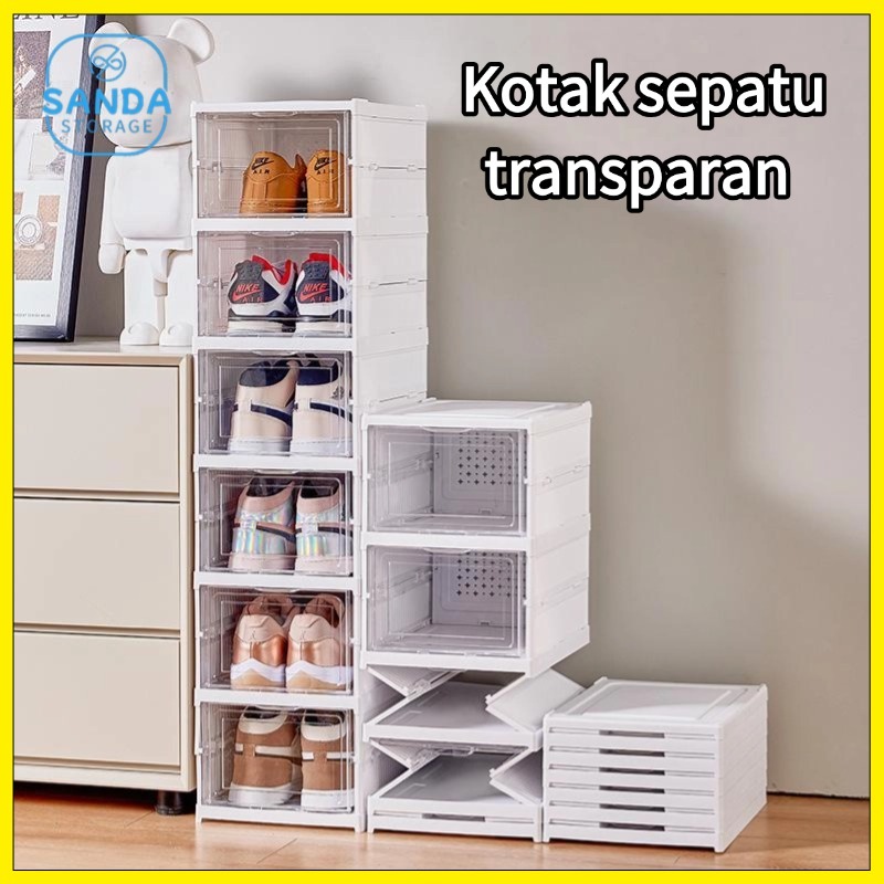 Kotak sepatu transparan / Rak Sepatu Susun Tertutup / Rak Sepatu / Kotak Sepatu Lipat Transparant