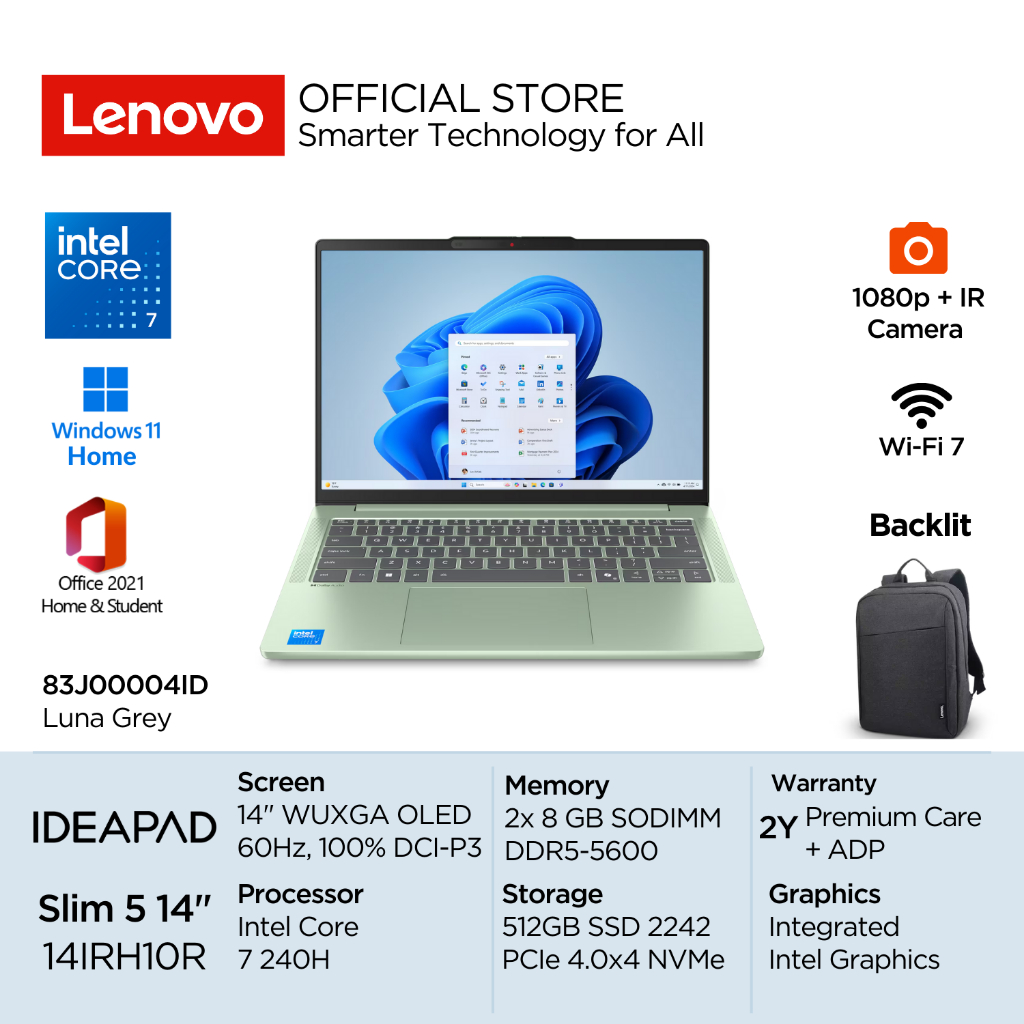 Lenovo IdeaPad Slim 5i 14IRH10R Intel Core 7 240H Win11 16GB (2x8) DDR5 512GB SSD 14" WUXGA OLED 60H