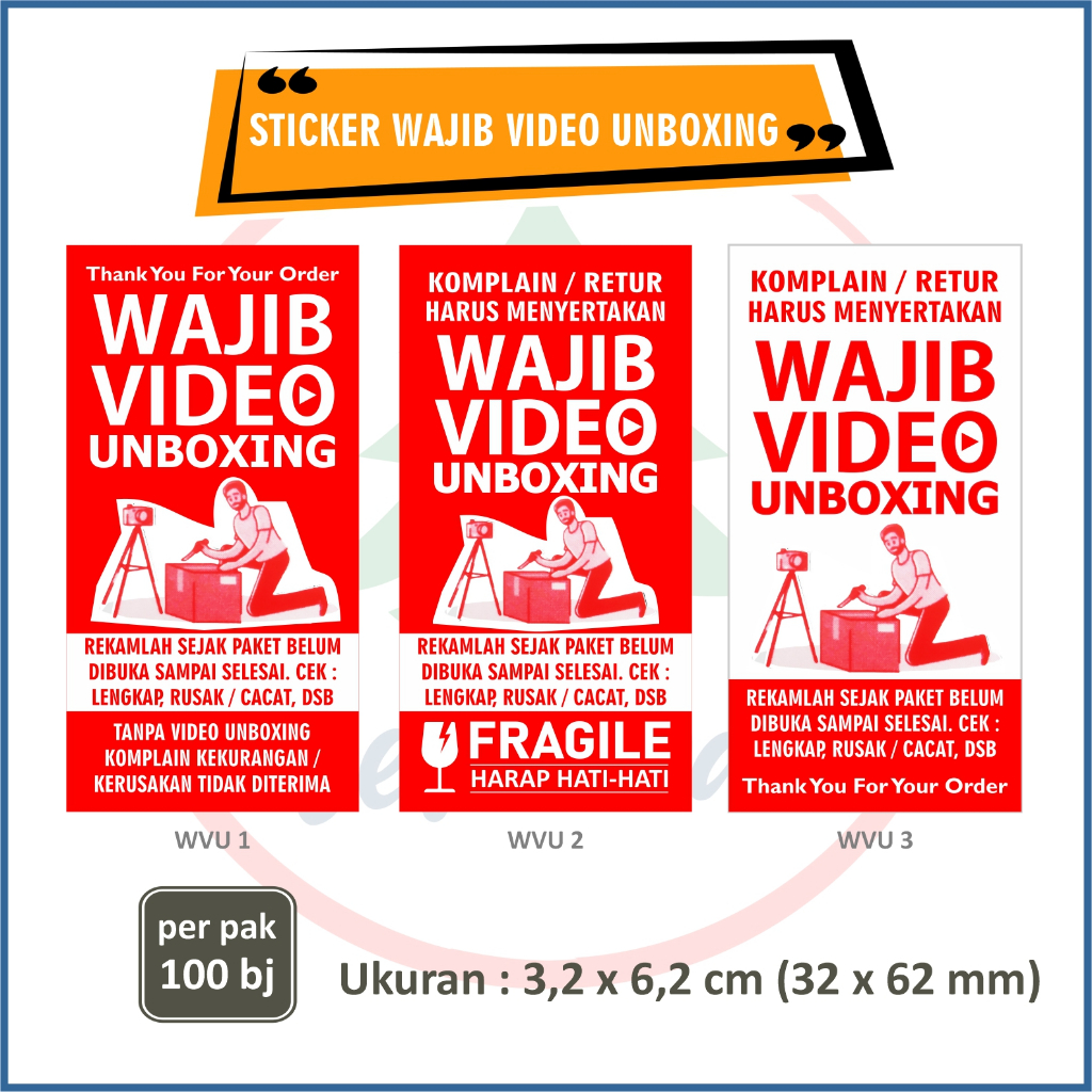 

STICKER STIKER WAJIB VIDEO UNBOXING uk 6,2 X 3,2 cm - 1 pak isi 100 pcs