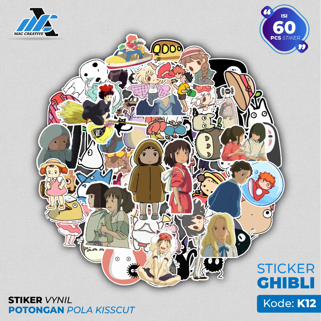

[MAC] Stiker Vinyl Ghibli Aesthetic Waterproof - Stiker Laptop, Buku, Tumbler, Koper Isi 60pcs - K12