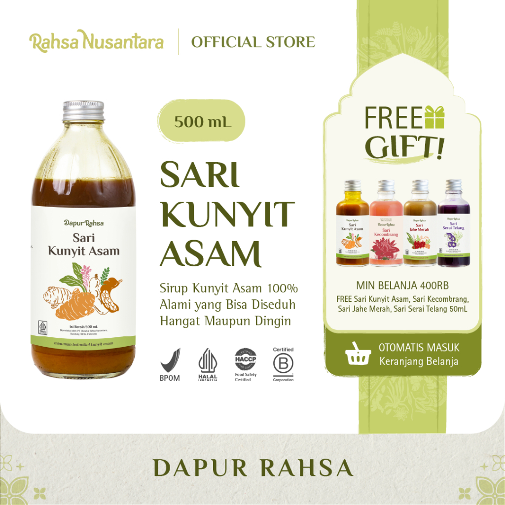 

Sari Kunyit Asam 500mL | BPOM by Rahsa Nusantara Jamu Sirup Herbal Tradisional