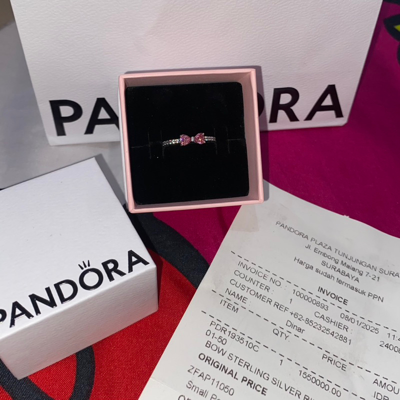 (preloved baca deskripsi) RING PINK BOW PANDORA ORIGINAL 1000%