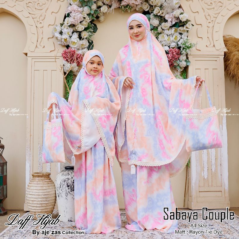 DAFF Hijab//Mukena Rayon Tie Dye 2in1 Couple Mom & Kids