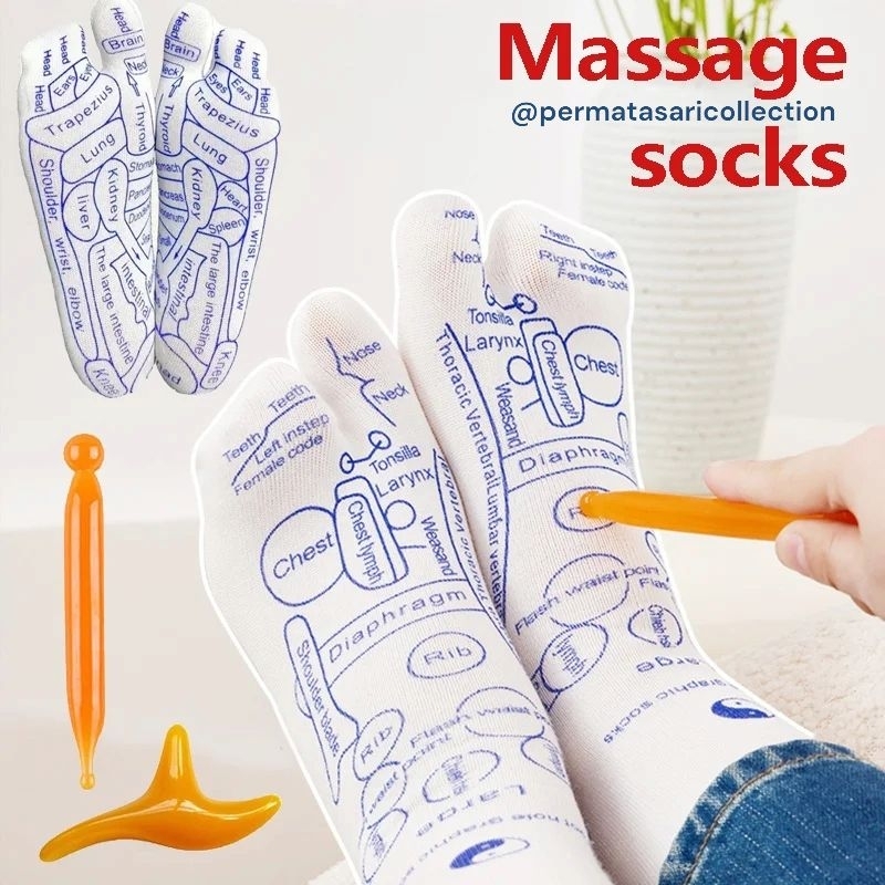 1 Set Kaos Kaki dan 2 Alat Pijat Terapi Pijit Akupuntur Pijet Refleksi Foot Massage Socks Titik Meri