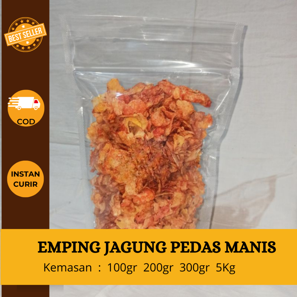 

Emping Jagung Pedas Manis Kemasan: 100gr + 200gr 300gr -pusat grosir snack murah