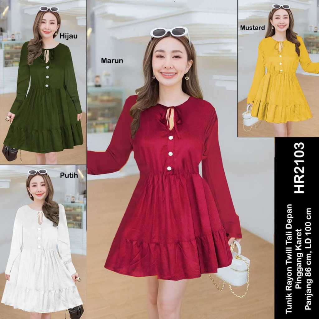 Happycorn HR2103 Fashion muslim Tunik Rayon Twill Tali Depan Tangan Pinggang Karet / fashion ramadha