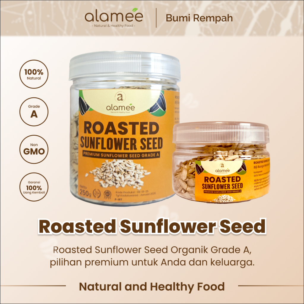 

ALAMEE Roasted Sunflower Seed Biji Bunga Matahari Kupas Oven Biji Kuaci Panggang PREMIUM 250gr 125gr
