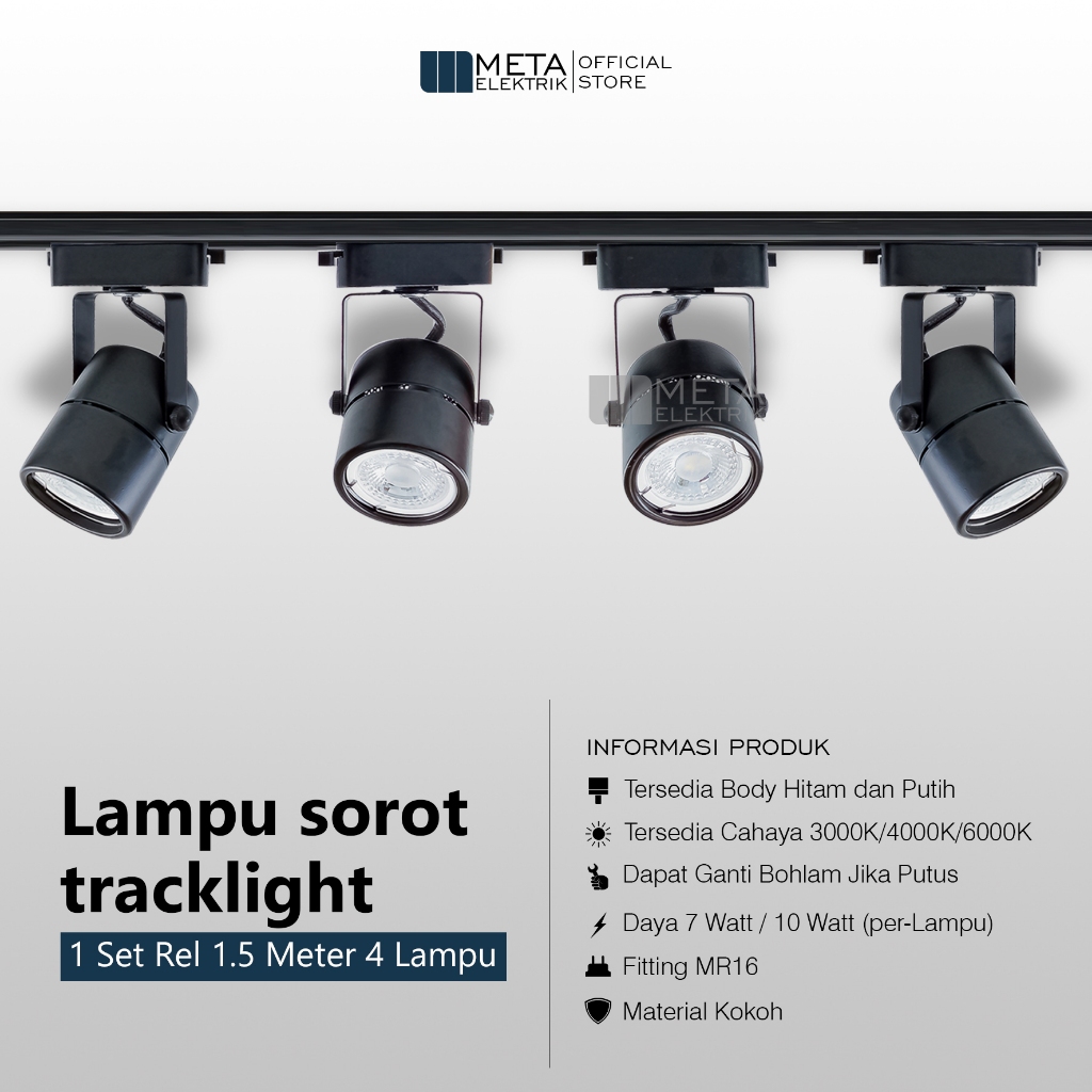 Paket Lampu Sorot rel 1 set isi 4 + Rel 1,5 Meter LED Track Light Rel Spotlight