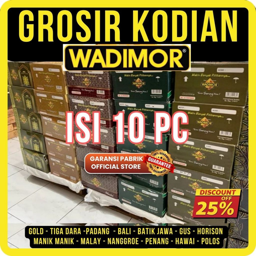 Isi 10 pc Grosir Sarung Wadimor Kodian Murah Motif Bali Batik Jawa Terbaru 2025 Gold Hitam Putih Pol