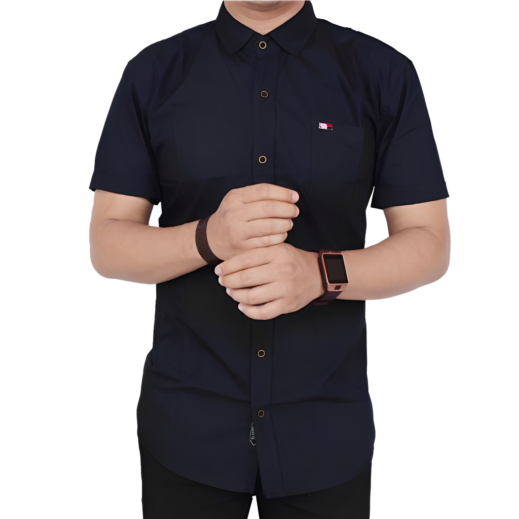 Baju Kemeja Hem Pria Lengan Pendek Cowok Polos Hitam Putih M L XL XXL Jumbo