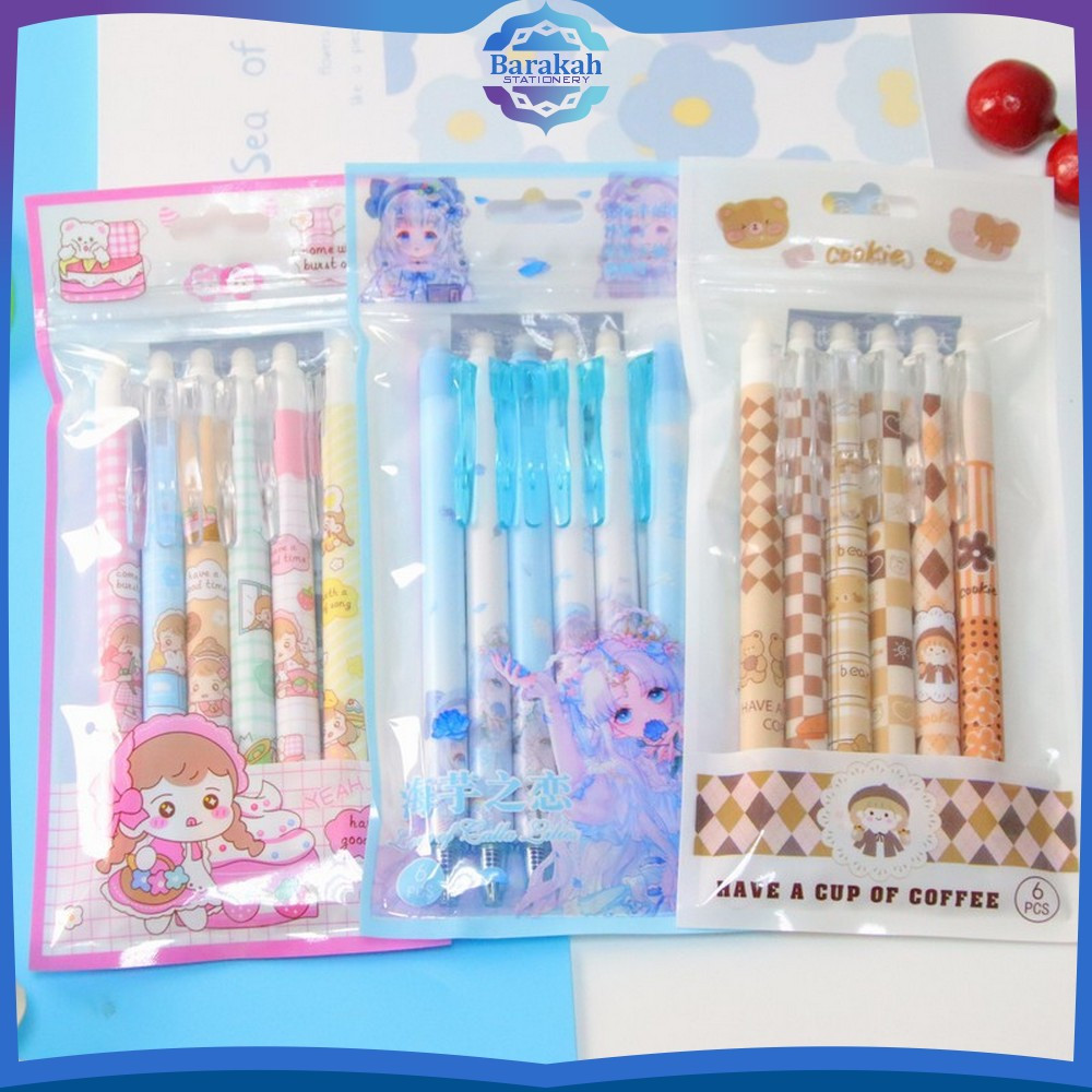 

Set Pena 6IN1 0.5MM Tinta Bisa di Hapus Motif Karakter Kartun / Eraseble Pen Pulpen Mekanik Anak Sekolah / Eraser Pen ST Barakah Stationery A68