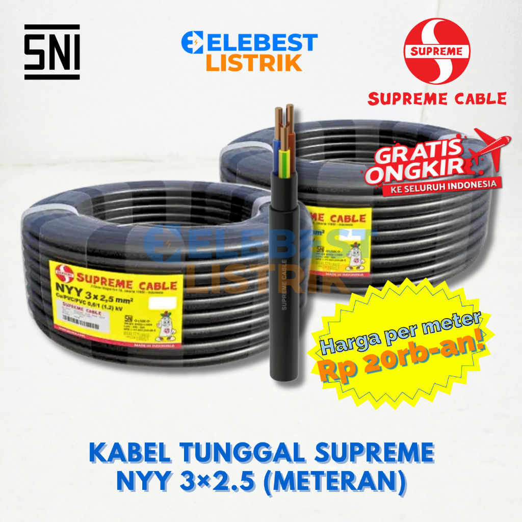 (PER METER) NYY 3x2.5 mm² SUPREME - Kabel Tunggal Hitam Supreme