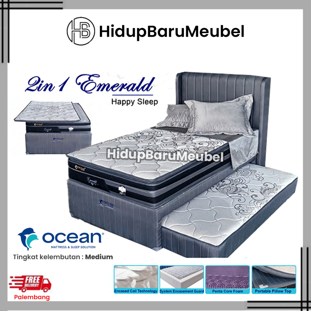 Springbed Sorong Ocean 3 IN 1 EMERALD / Matras Kasur Spring Bed Dorong Anak 120 x 200