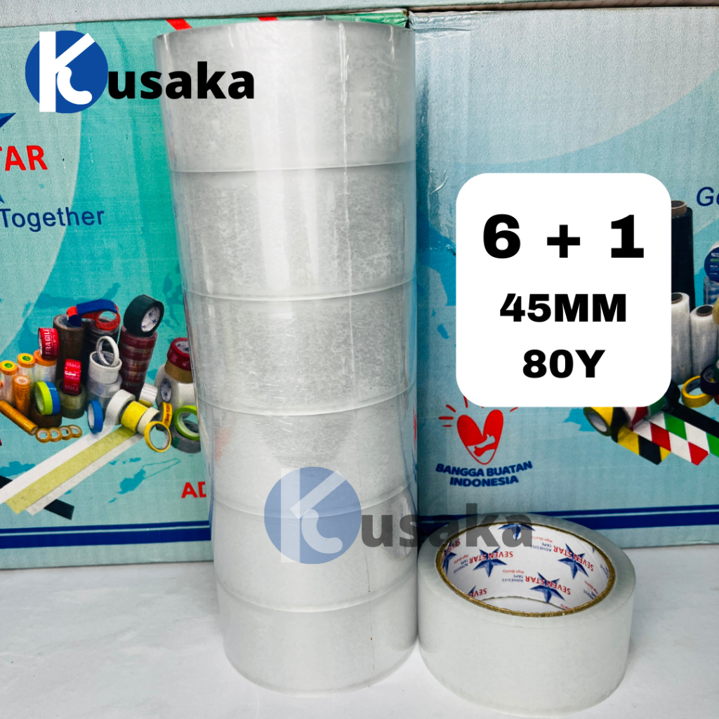 

7Pcs Solasi Lakban Bening Coklat 45mm x 80Y Transparan Clear Selotip Packing Isolasi Yard OPP