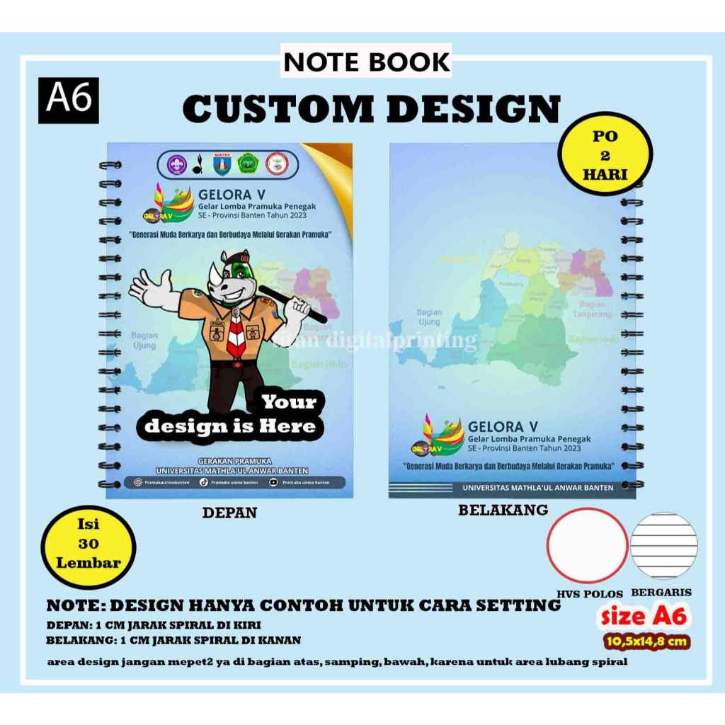 

Notebook/Notes Spiral Custom A6 Isi 30 Lembar Garis/Polos