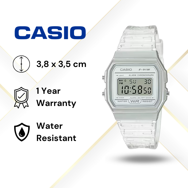 JAM TANGAN WANITA CASIO F-91WS-7 ORIGINAL - F91WS PUTIH JELLY CASIO ORIGINAL