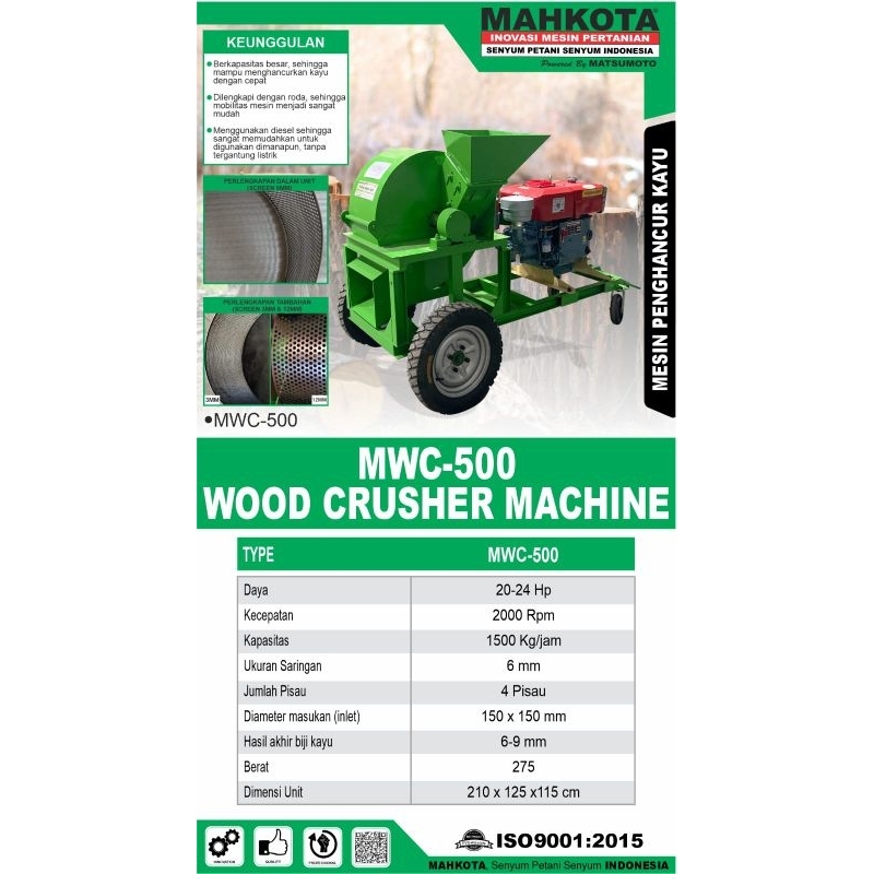 

MESIN CACAH KAYU SERBUK KAYU PENGHANCUR KAYU MWC-500 MAHKOTA | WOOD CRUSHER MACHINE