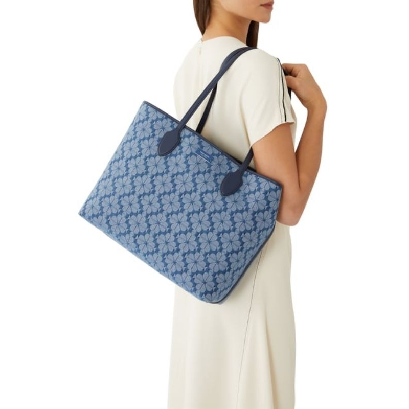 tote bag wanita ks spade flower jacquard denim bleeker large tote