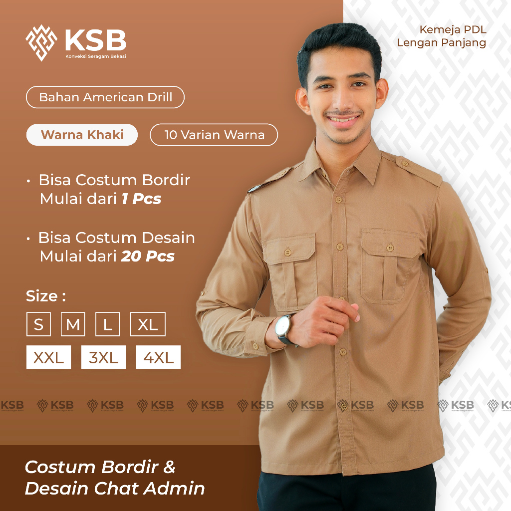 Baju Kemeja PDL PDH Pakaian Kerja Dinas Lapangan Outdoor Pria Wanita Lengan Panjang Bisa Custom Bord