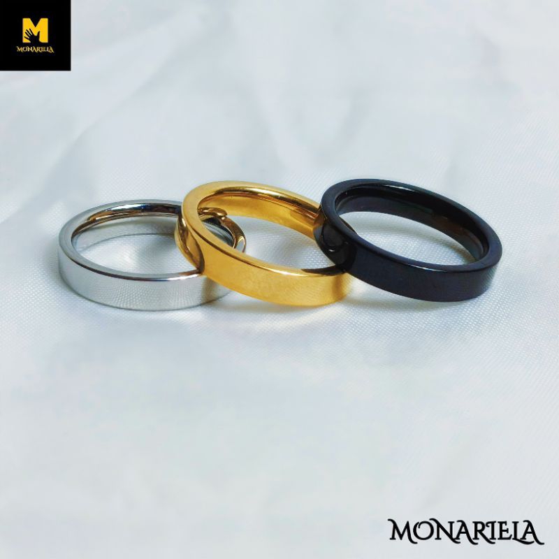 MONARIELA - Cincin Megumi Titanium Black Gold Silver | Cincin Titanium Pria Wanita Original