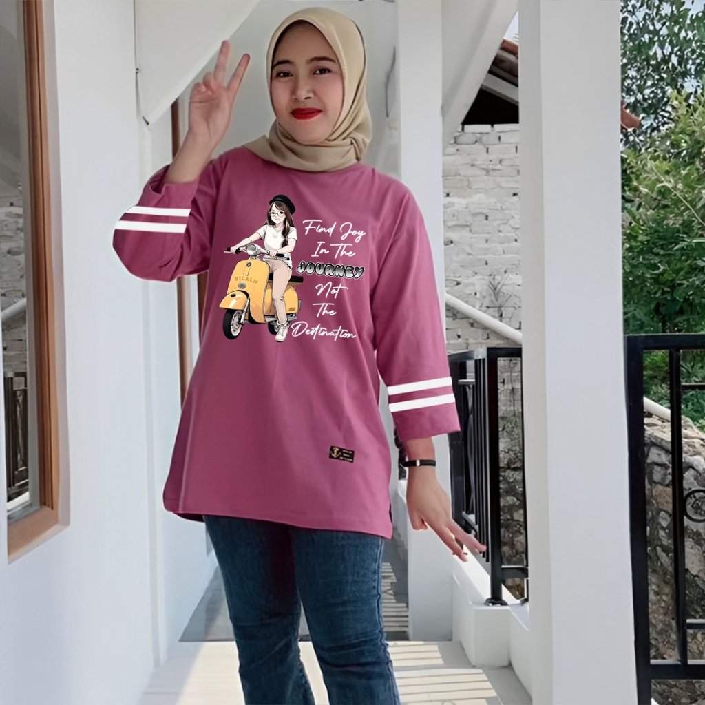 kaos stripe wanita oversize garis garis stripe shirt wanita longsleeve jumbo premium cotton combed