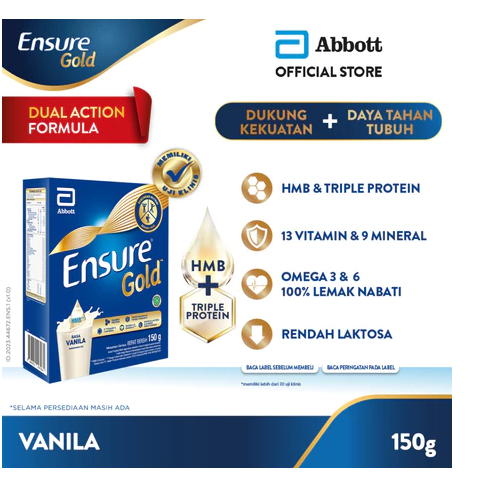 

PROMOO Susu kesehatan ENSURE Abott Vanilla 150gr, susu rendah laktosa