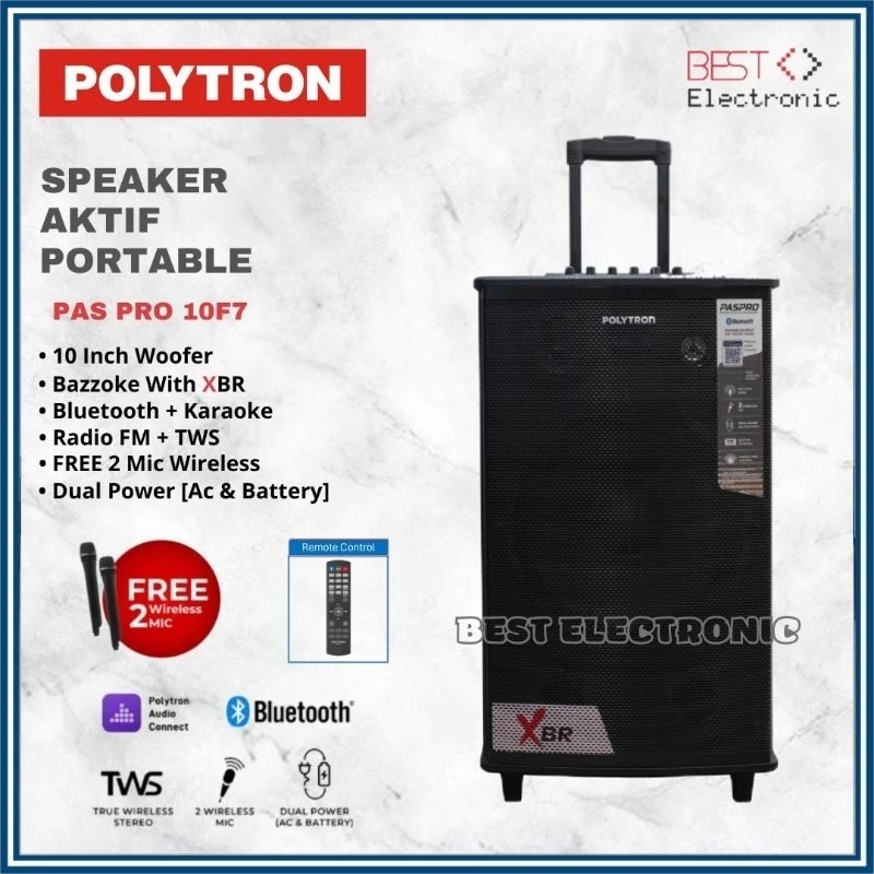 POLYTRON PASPRO 10F7 / PASPRO10F7 SPEAKER BLUETOOTH AKTIF PORTABLE MEETING FREE 2 MIC