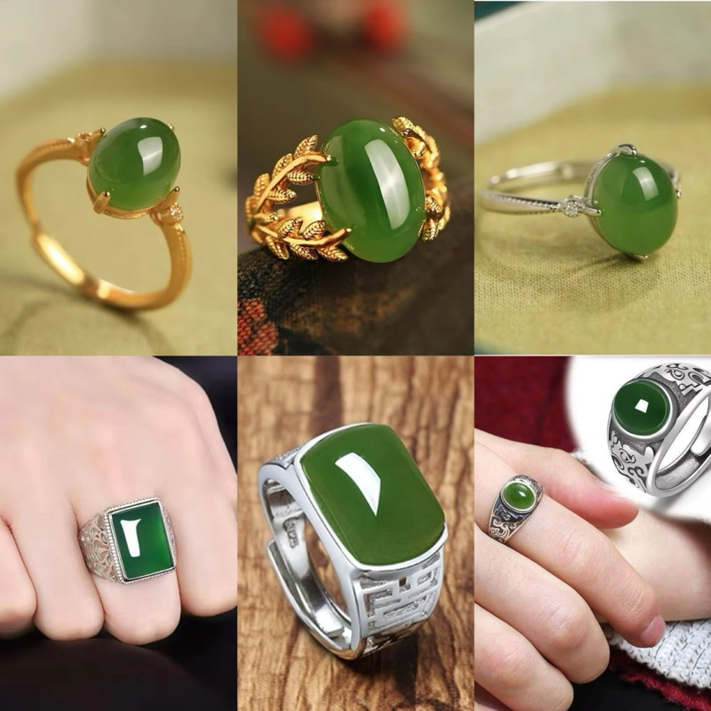 (Bebas beli 2 dapat bonus) C100 Cincin giok batu asli hijau titanium wanita anti karat anti luntur