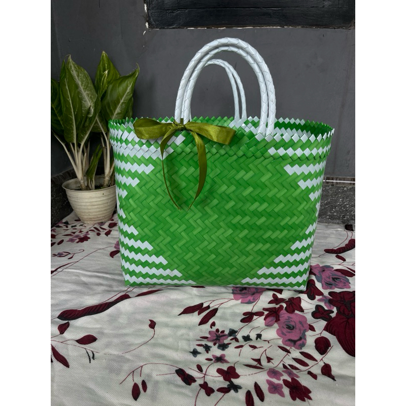 Tas anyaman plastik bahan kaca kombinasi super besar ukuran (XL)