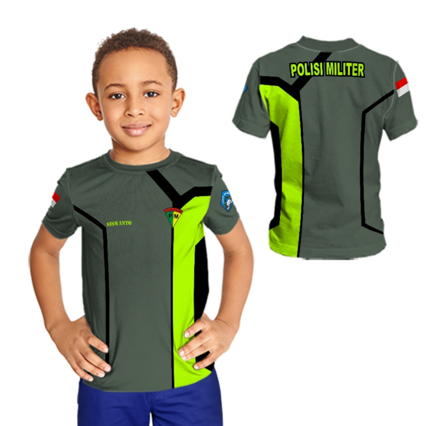 POLISI MILITER PM TNI AD Baju Dinas Kaos Anak Fullprint Gratis pakai Nama