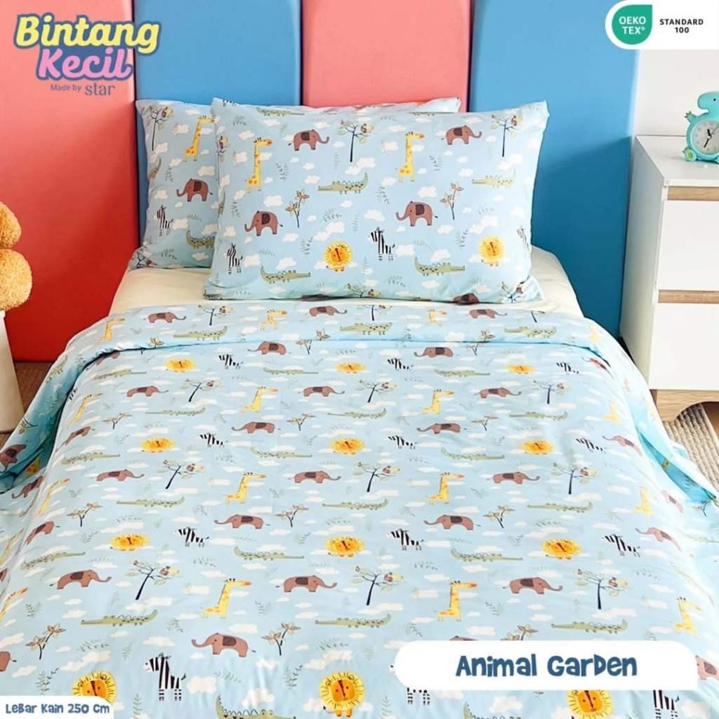 Bahan kain sprei meteran katun lokal CVC Star motif binatang lucu Animal Garden