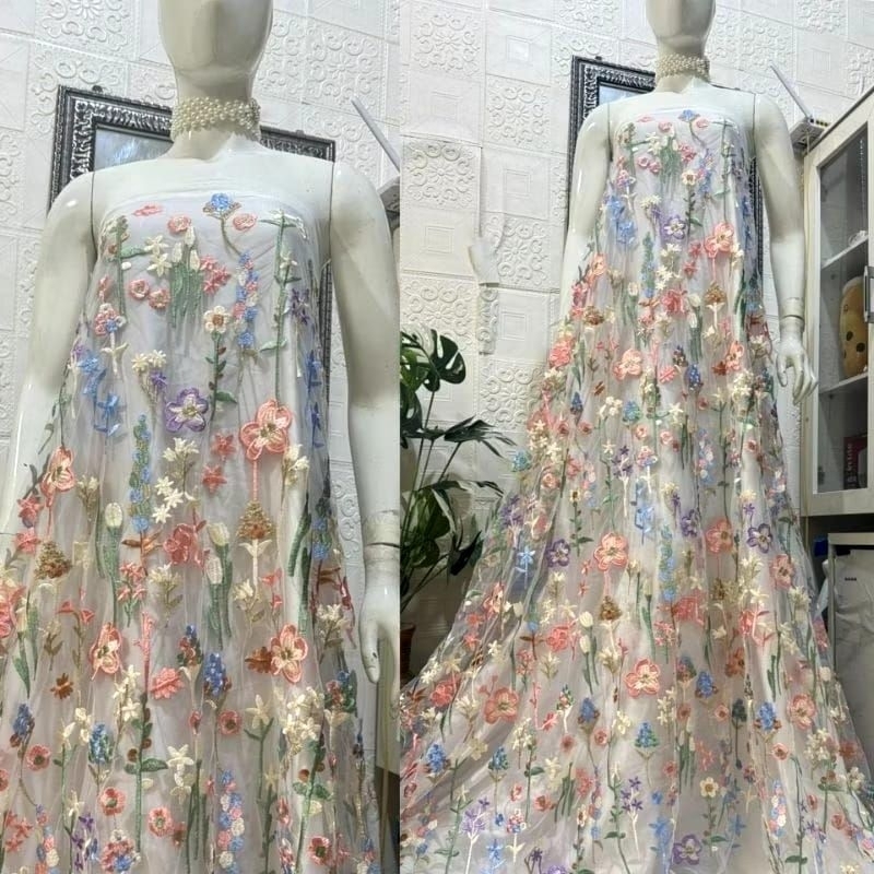 TERMURAH//" Kain tile valentino 3D motif bunga halus tile kebaya ready 100%