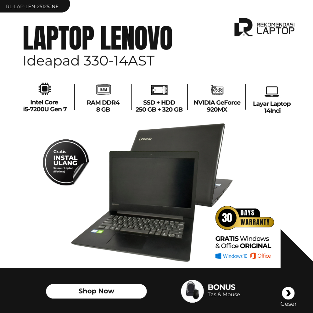 Lenovo Ideapad 330-14AST Intel Core i5-7200U Gen 7 NVIDIA GeForce 920MX Intel HD Graphics 620 RAM 8 