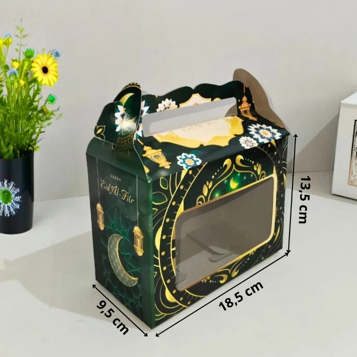 

gable box spesial idul fitri motif hijau bulan kotak packaging tenteng isi 2 toples jar 600 ml isi 10 pcs