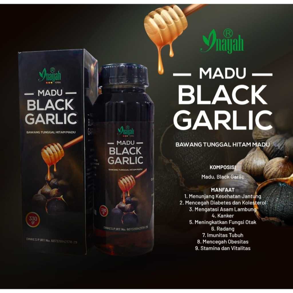 

INAYAH Black Garlic Honey Madu Bawang Hitam Tunggal Lanang Premium 330gr